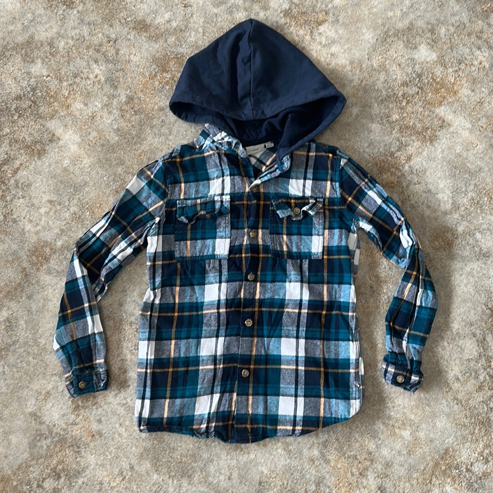 Boys MID Flannel Button Up With Hood
